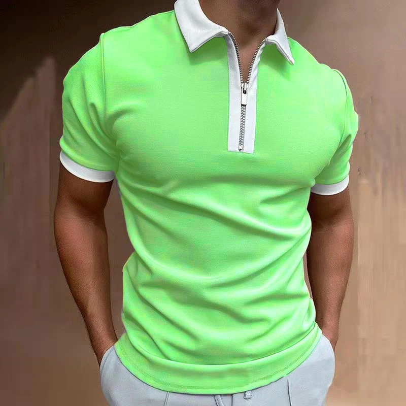

Men Spring Turn-down Collar Polo Shirts 2021 Summer Solid Zip Patchwork Male Casual Tops Fashion Loose Short Sleeve Polo Shirt