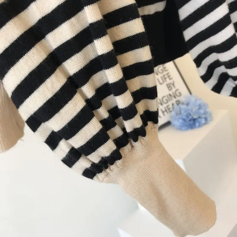 Neploe, маленький аромат, Chandal Mujer, винтажный, для взрослых, полосатый, вязаный, Женский комплект, Осень-зима, короткий кардиган+ широкие штаны, 46470