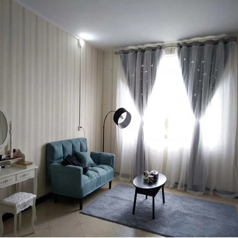 Тканевые занавески для детской с полыми звездами цветные двухслойные оконные