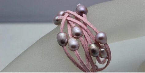 + 810 розовая кожа натуральные цвета фиолетовый пресноводный жемчуг ожерелье |