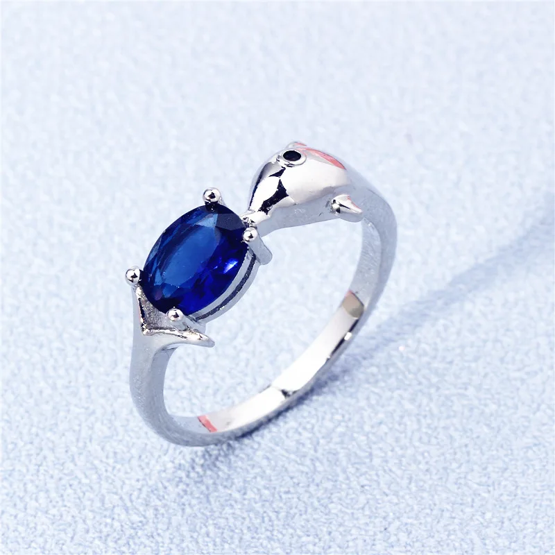 

Elegant White Gold Plated Ring Blue Gem Crystal Dolphin Ring Cocktail Party Sweet Good Lucky Ring Jewelry Banquet Birthday Gifts