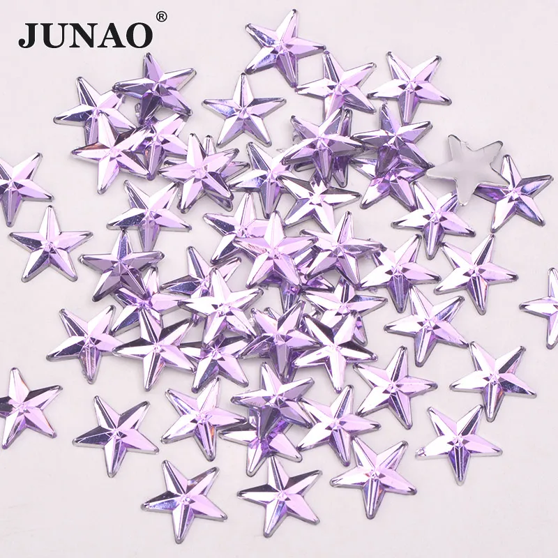 Light Purple JUNAO 100 шт 10 мм кристалл AB форма звезды украшения Хрустальные стикеры камни с плоским низом аппликация Стразы не горячей фиксации для одежды - Цвет: Light Purple