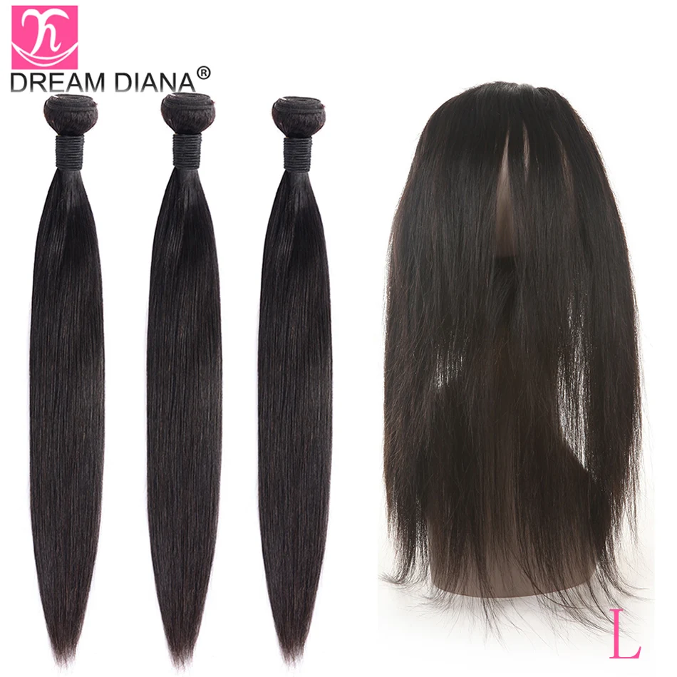 DreamDiana 12 &quot 26 л Remy Прямые 360 фронтальные с пучками натуральные перуанские волосы 3