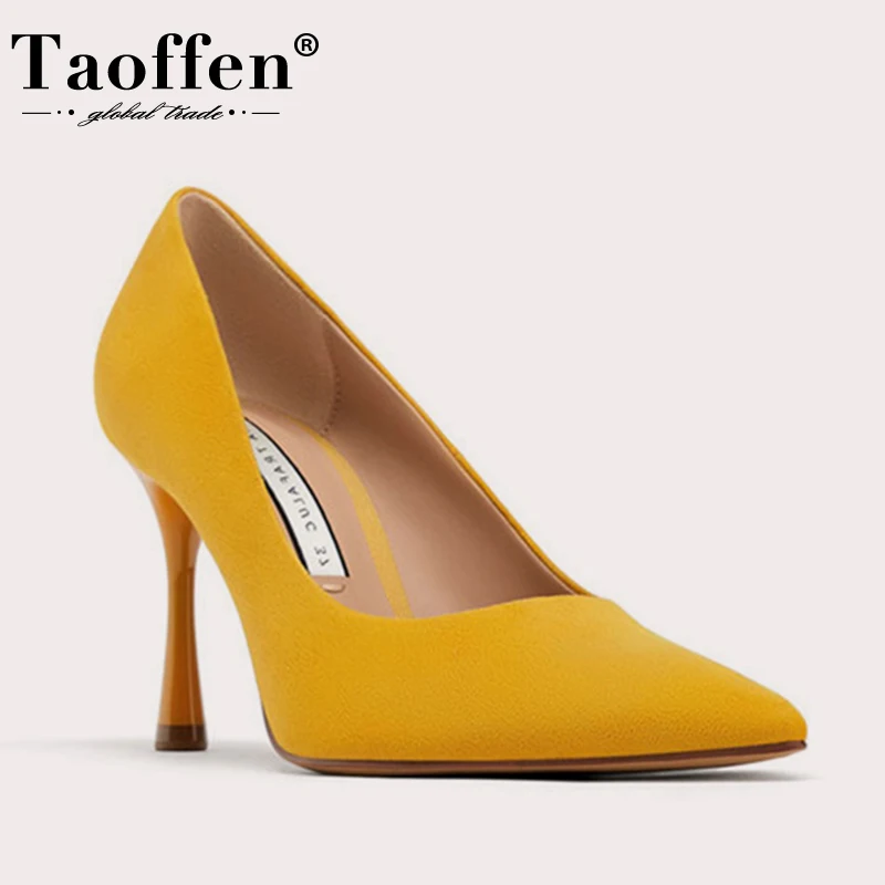 

Женские офисные туфли Taoffen, туфли-лодочки размеров 33-41 на тонком высоком каблуке, обувь без застежки для весны