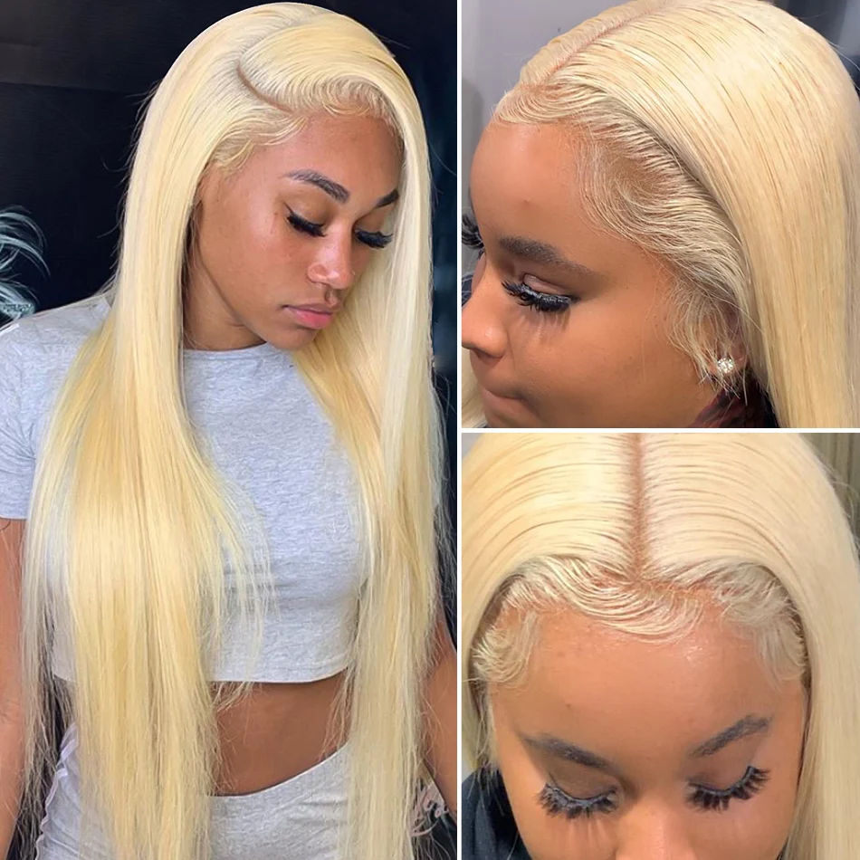 613 Blonde13x6 HD кружевные передние парики из человеческих волос 150% прямые