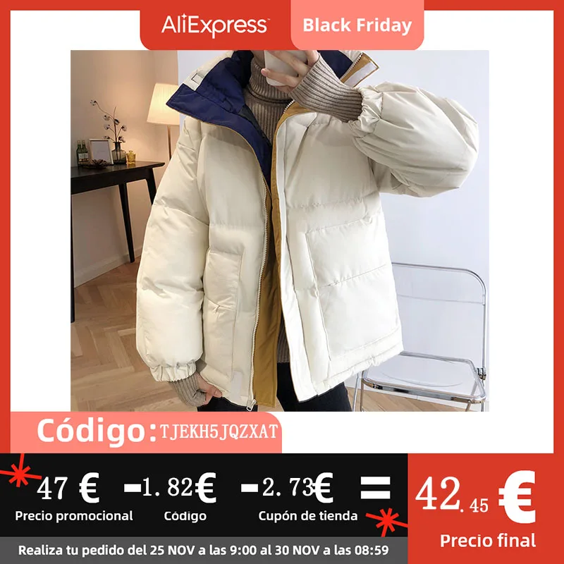 

Women's Winter Parkas Mujer Cotton Padded Coat Polyester Zipper Straight Solid Jacket Warm Parka Casual Femme Clothing WPA05