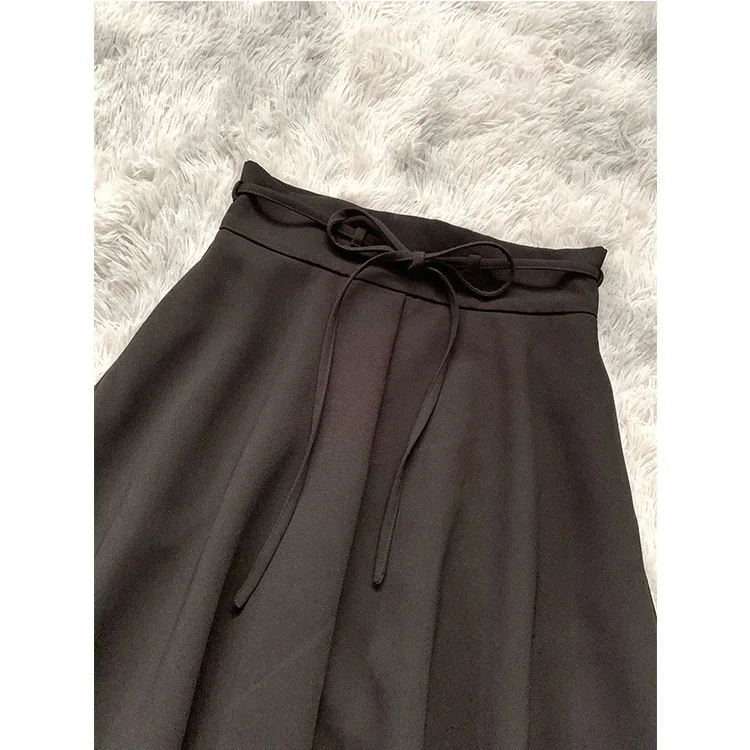 

Women Skirt 2021 Autumn New High-waist A-line Black Skirt Casual All-match Waist Repair Crotch Mid-length