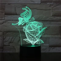 3d night light acrylic panel stereo illusion table lamp 7 color changing bulbing light with touch remote control butterfly 1747