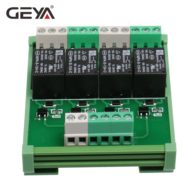 GEYA 4 Канальный Релейный Модуль 1 SPDT DIN рейка крепление 12V 24V DC/AC Интерфейс