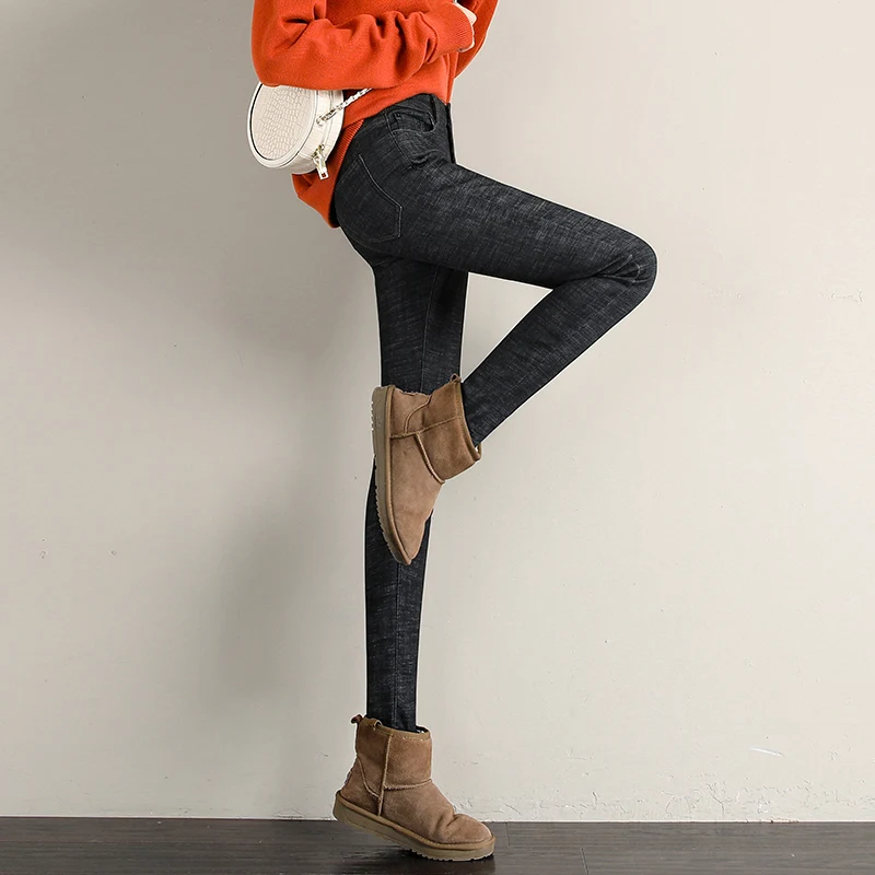 Зимние женские брюки 2019 теплые толстые джинсы повседневные Бархатные с высокой