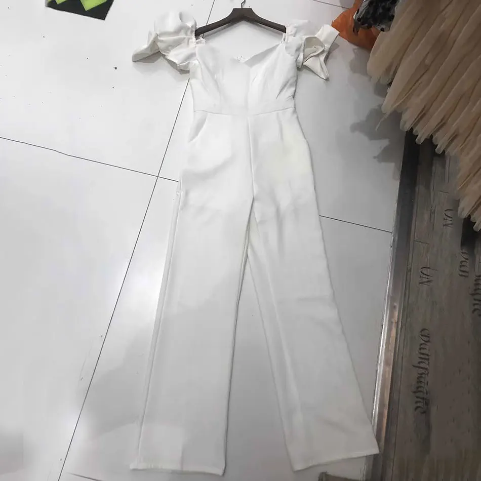 

2020 Women's Jumpsuit Sexy V-neck Puff Sleeve Skinny High Waist Straight Pants Women's Elegant Celebrity Club Banquet Jumpsuit