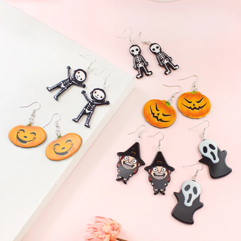 Серьги с подвеской серии ужасов для Хэллоуина Веселый кулон в виде черепа ведьмы