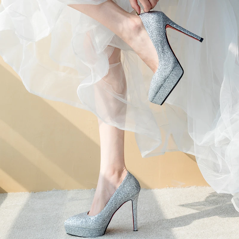 2019 сезон весна осень красное женское с пайетками свадебные туфли украшениями в