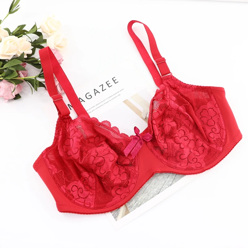 Red Beauwear, большой размер, кружева, без подкладки, пуш-ап, бюстгальтеры, D DD E, чашка, сексуальное женское нижнее белье, на косточках, бюстгальтер, ультра тонкая чашка, бюстгальтеры, плюс 36-46 - Цвет: Red