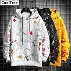 Мужские толстовки CoolTree в стиле аниме, весенне-осенний Модный свитшот с капюшоном и принтом граффити, мужской пуловер большого размера в стиле Харадзюку, хип-хоп