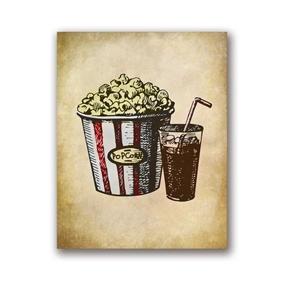 

Movie Theater Vintage Art Canvas Painting Wall Picture Popcorn Film Clapper Poster Retro Home Decoration for Cinema Living Room