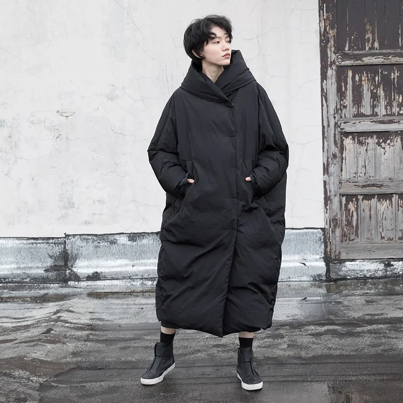 Пуховик женский зимний длинный на размера плюс утином пуху с капюшоном | Женская