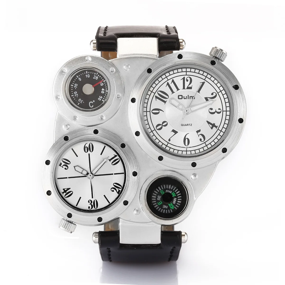 

Men's Large Dial Watch Double Time Zone Belt Watch Large Dial Compass Quartz Watch