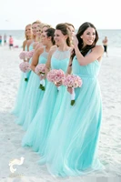 fashion light turquoise bridesmaid dresses 2019 plus size beach tulle cheap wedding guest party dress long pleated gown