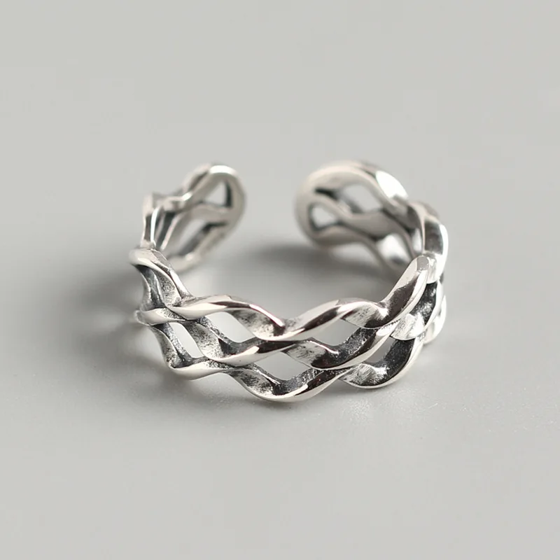 Хипстер Ретро 925 пробы серебряные кольца для мужчин и женщин волнистые