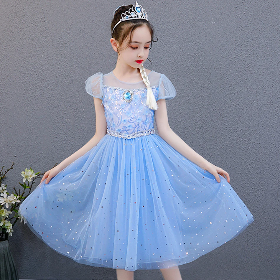 

Girls Elsa Dress Kids Cosplay Snow Queen 2 Elza Costume Children Fancy Disguise Anna Birthday Party Princess Dresses New Clothes