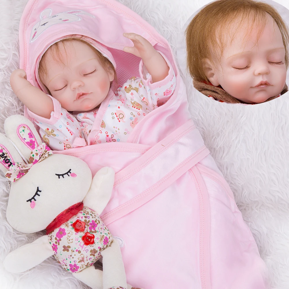

43cm new Reborn Baby Doll Toy closed eyes Cloth Stuffed Realistic toddler Baby Lifelike girl Doll With plush rabbit gift for kid