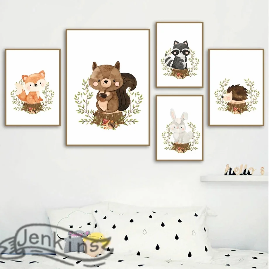 

Фотообои для детской комнаты с изображением кролика медведя енота Ежика белки