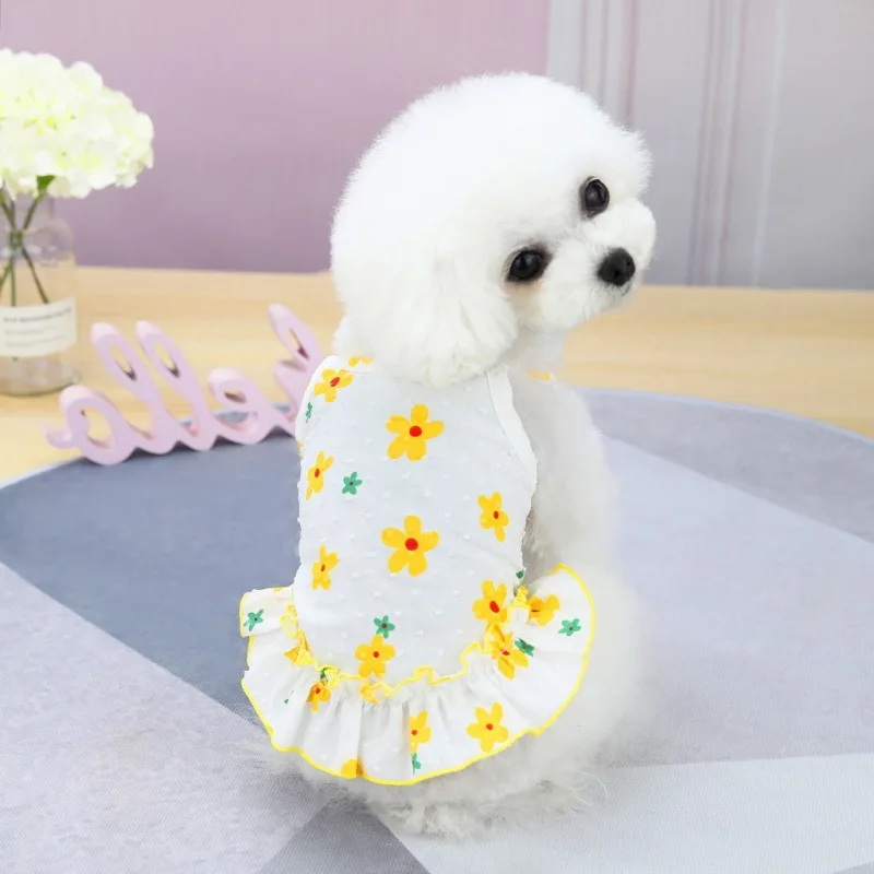 

1PCS Summer Dress Clothes For Dog Cat Floral Sling Cotton Pets Lace Puppy Shirts Skirt Breathable Boutique Pet Summer Clothing