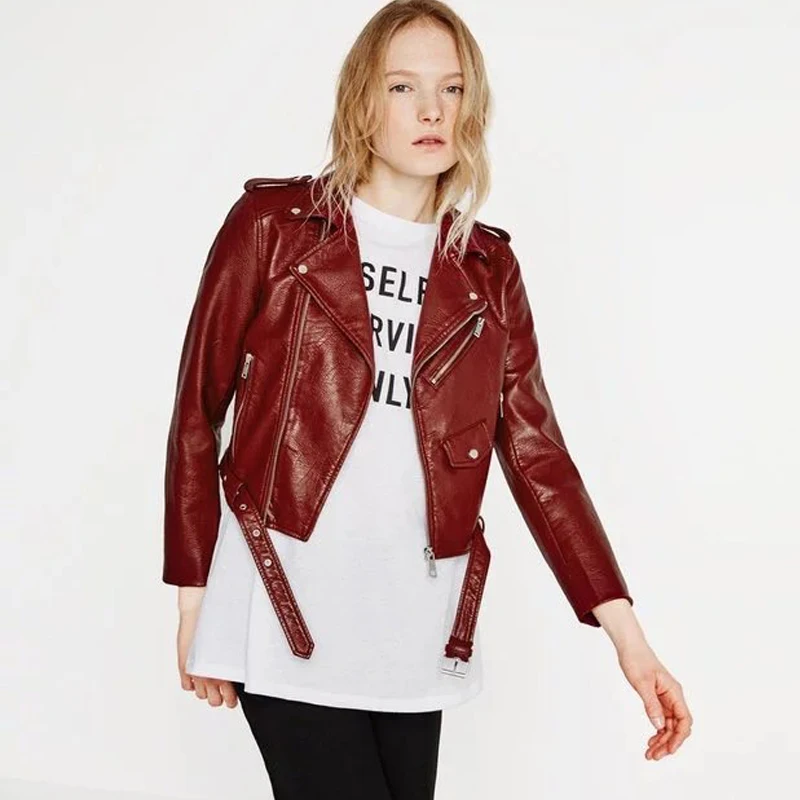 Женская куртка из искусственной кожи винтажная мотоциклетная в стиле ретро