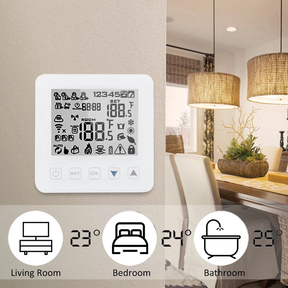 

Digital Electric/Water Floor Heating Thermostat Programmable Wifi Thermostat LCD Screen Temperature Controller Works with Alexa