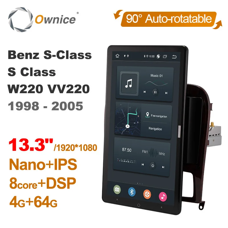 

for Mercedes Benz S-Class W220 1998 - 2005 Car 1920*1080 Android 10.0 13.3" Rotation Autoradio Radio Auto GPS Multimedia DSP IPS