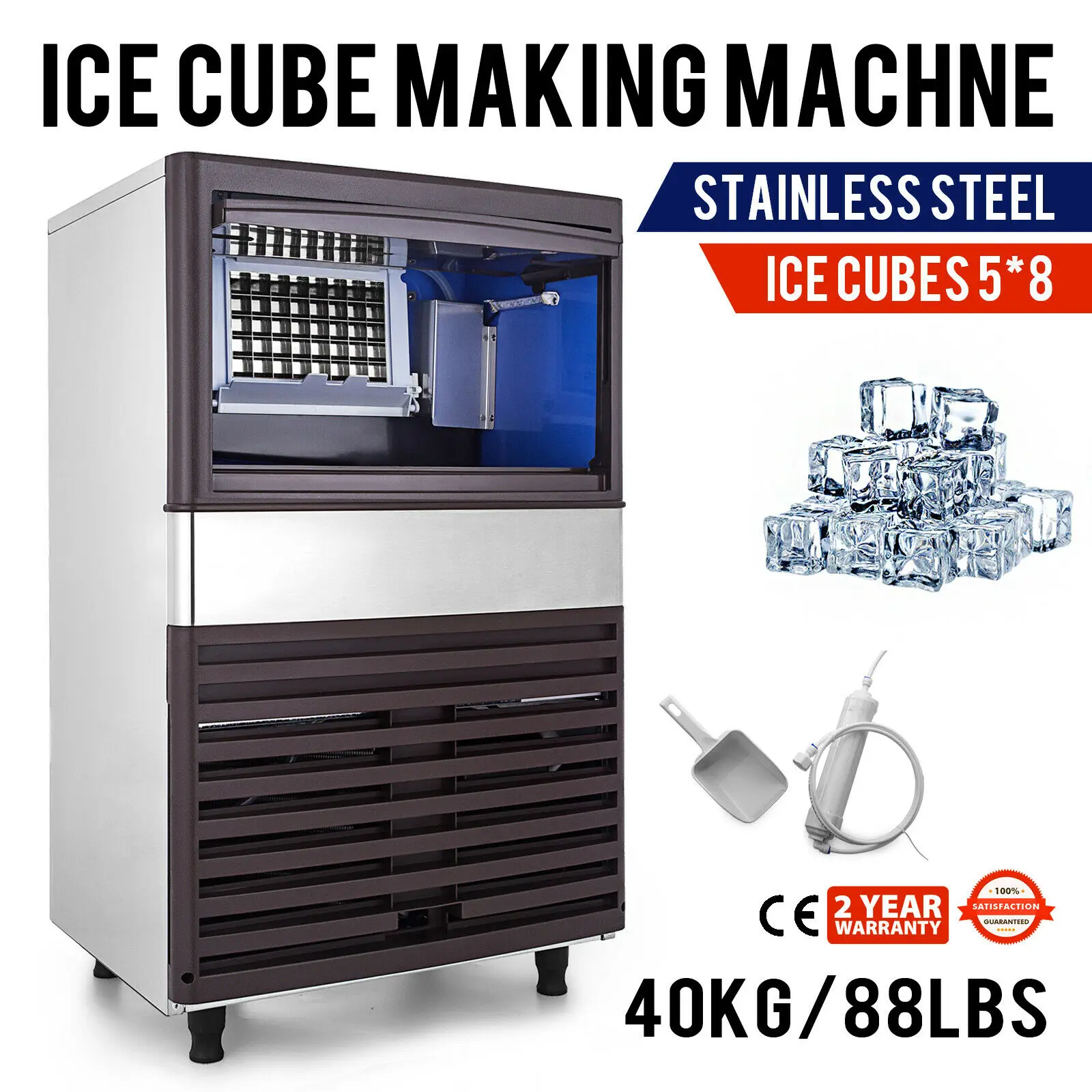 

110V Commercial Ice Maker 110LBS/24H with 44LBS Storage Capacity Ice Machine