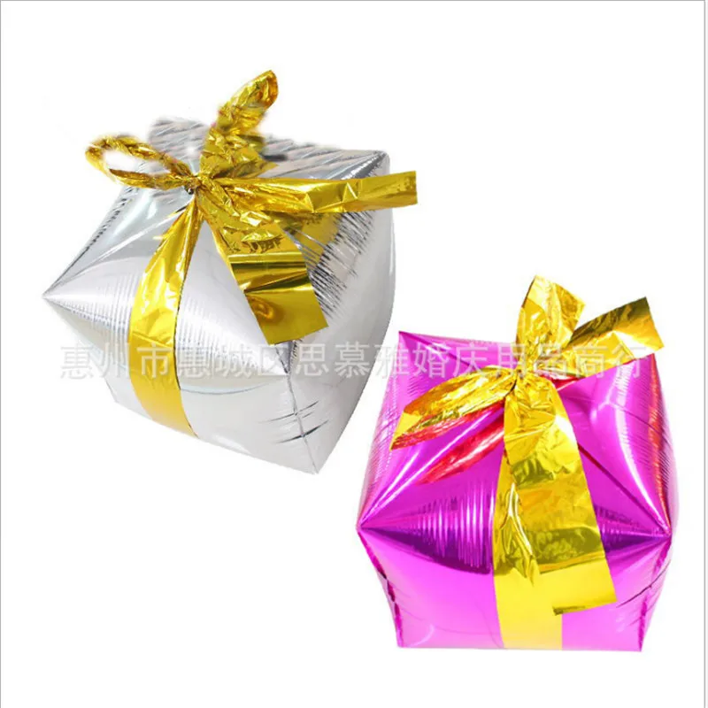 

Christmas Gift Box Three-dimensional Square Aluminum Foil Balloon Anniversary Birthday Party Wedding Decoration