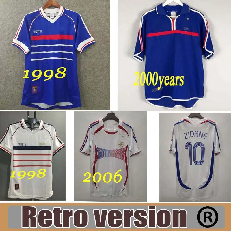 

France Retro Jersey 1982 1996 1998 2000 2002 2004 2006 2010 ZIDANE HENRY France Retro Home and away men's football jerseys