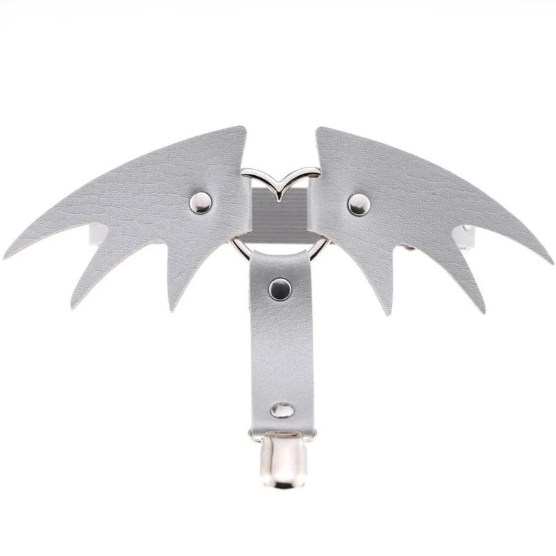 

Women Goth Punk Style Faux Leather Garter Belt Metal Heart Halloween Batwings Adjustable Thigh Ring Harness Clubwear