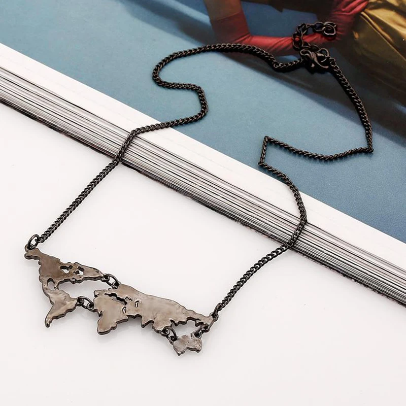 3 Цвета модные карта мира кулон ожерелье для мужчин и женщин Шарм винтажные