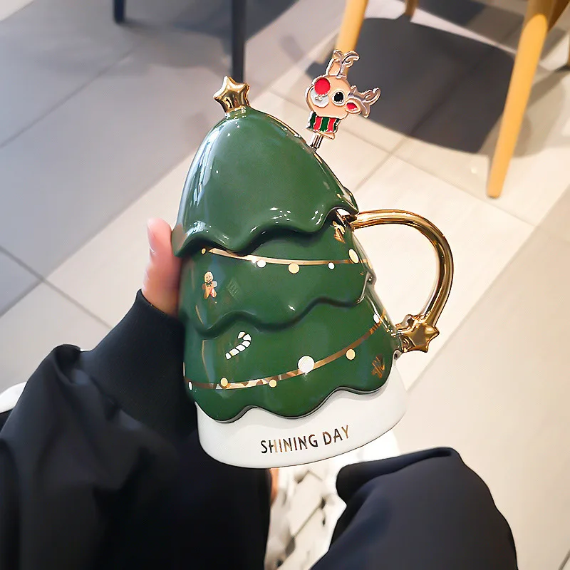 

Ceramic Aesthetic Mug Coffee Cup Ceramic Christmas Tree Reutilisable Travel Ceramic Aesthetic Kawaii Cute Taza De Cafe Drinkware