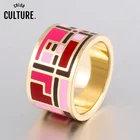 Кольца из нержавеющей стали женские, красивые крупные кольца золотистого цвета с геометрическими полосками, 1,3 см