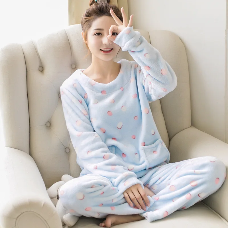Женские Фланелевые бархатные пижамные комплекты кораллового цвета с милыми