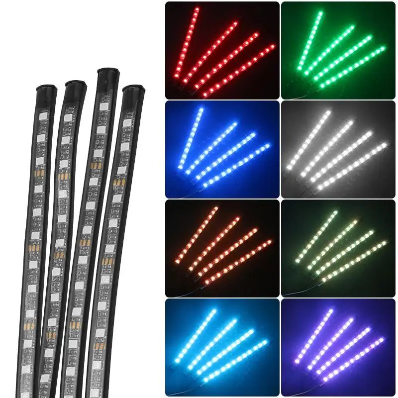 저렴한 12 LED 자동차 인테리어 네온 라이트 LED 멀티 컬러 장식 램프 무선 원격 제어 Heptachromic 주변 램프 USB 포트 유형