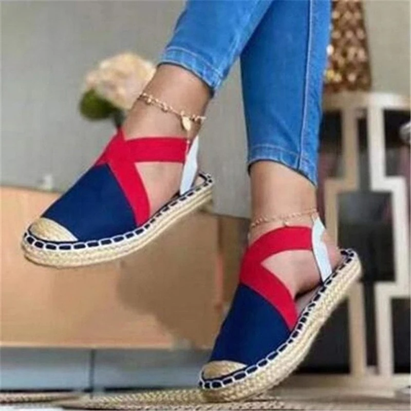 

Women's Shoes Fashion Casual Color Matching Canvas Stitching Woven Sole Flat Soft and Comfortable Summer Sandals