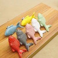 1pcs fish shape ceramic handles children bookcase knobs cupboard drawer pull kitchen cabinet door wardrobe furniture hardware