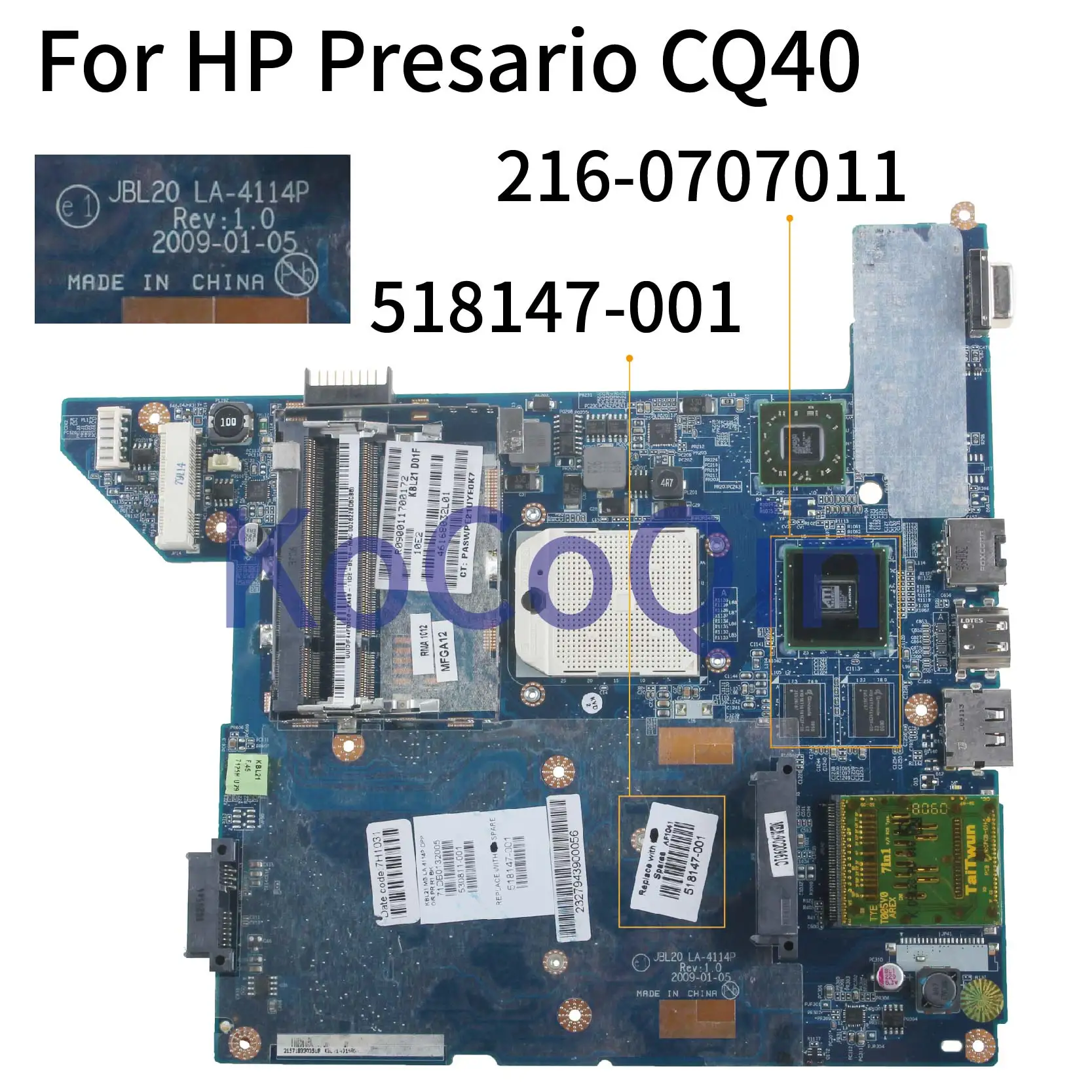 KoCoQin материнская плата для ноутбука HP Presario CQ40 CQ45 материнская плата 518147-001 аккумулятор большой емкости JBL20 LA-4114P 216-0707011 KoCoQin материнская плата для ноутбука HP Presario CQ40 CQ45 материнская плата 518147-001 аккумулятор большой емкости JBL20 LA-4114P 216-0707011