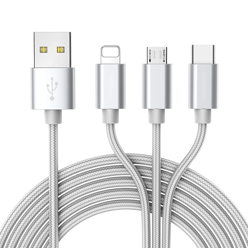 Серый ROCK USB кабель для iPhone 11 XS Max XR X 8 7 6 для Xiaomi samsung зарядное устройство 3 в 1 Micro usb type C зарядное устройство Шнур - Цвет: Серый