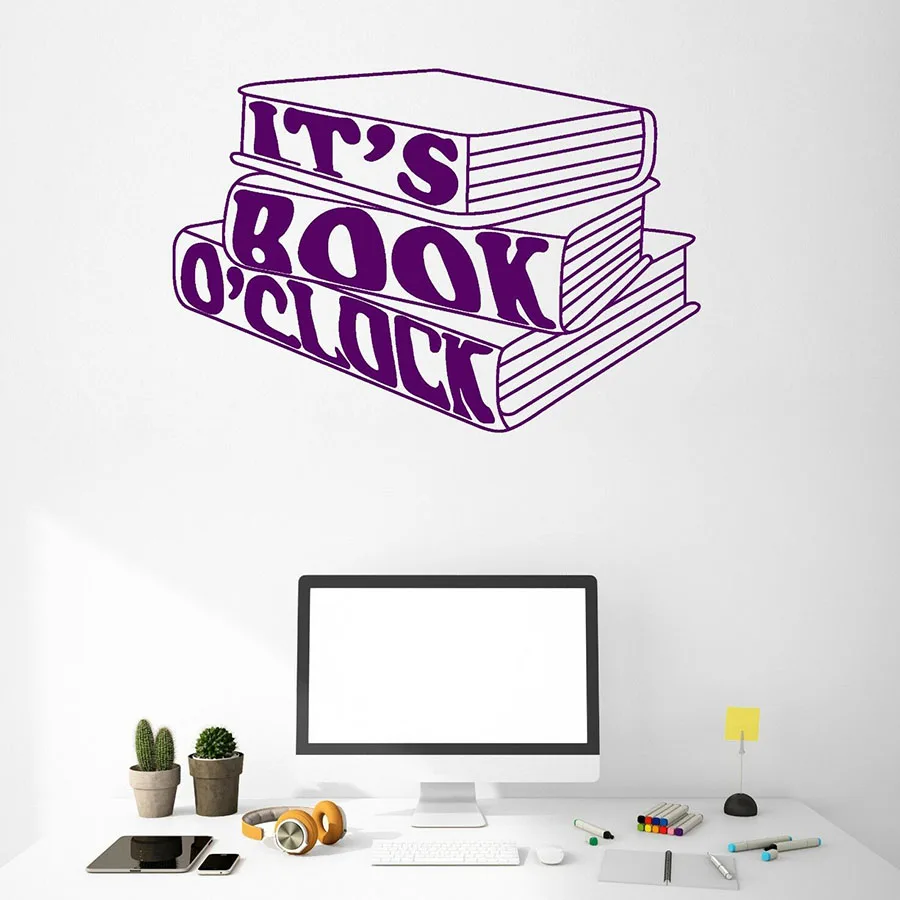 

It's Book o'clock Wall Decal Books Quote Shop Library Reading Room Interior Decor Love Reading Art Vinyl Window Sticker S1289