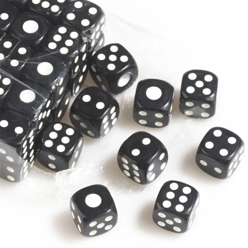 

50pcs 12mm Black Acrylic Dice Round Six Sided D6 RPG KTV Bar Party Dice Game A0KA