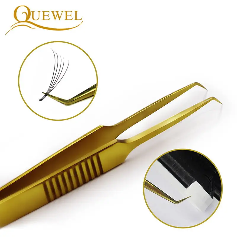 Пинцет Quewel для наращивания ресниц автоматический веер из нержавеющей стали