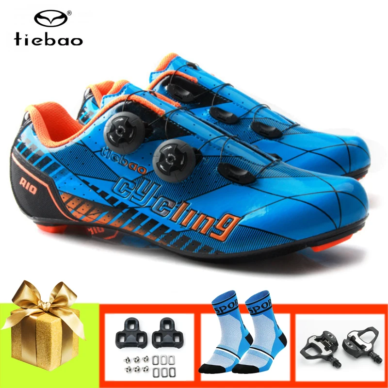 TIEBAO men carbon cycling shoes ultralight breathable SPD-SL pedals professional road bike sneakers superstar bicycle shoes