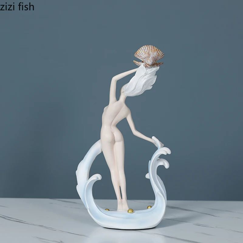 Фигурка из смолы украшения статуя девушки ракушки скульптура модель рукоделие