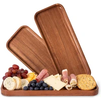 solid acacia wood serving trays for parties rectangular wooden platters with raised lip for charcuterie finger food appetizer
